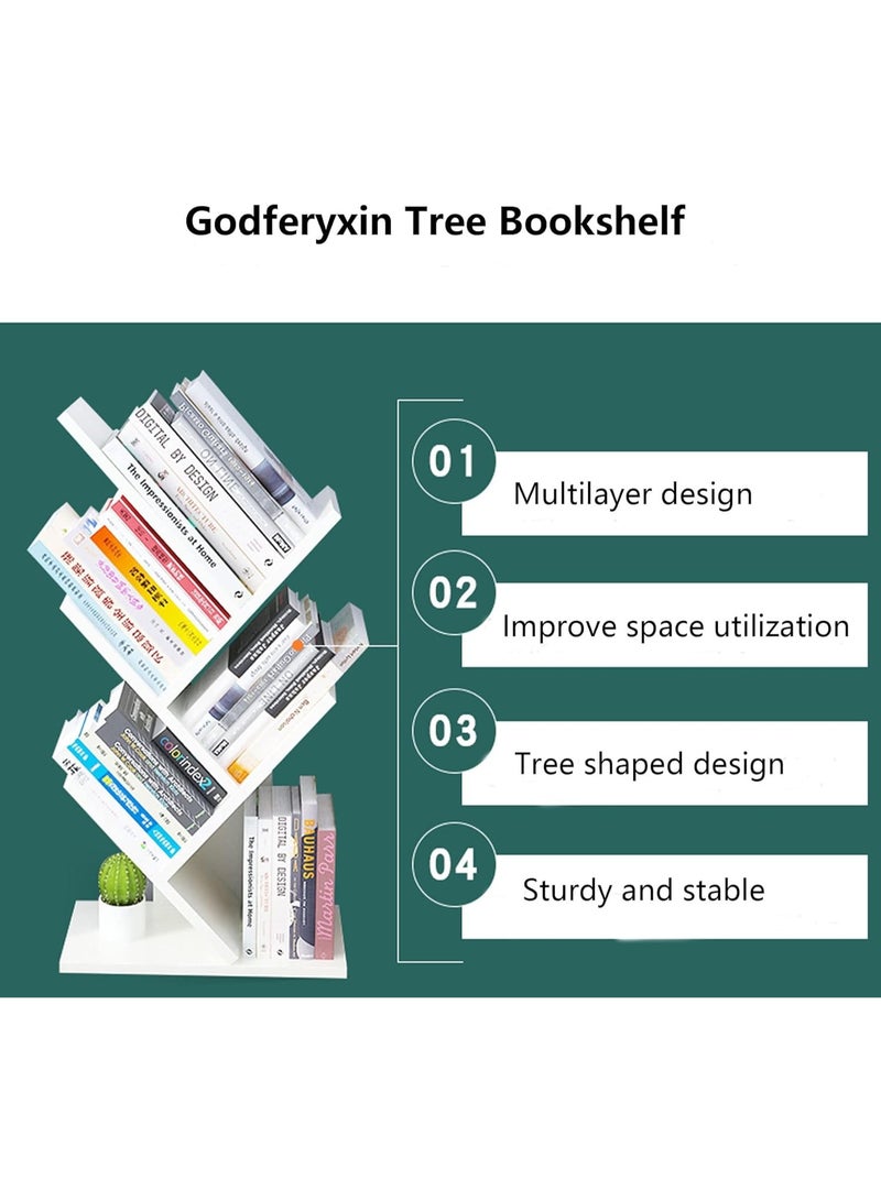 بيوينتي رف كتب مكتبي، رف كتب صغير لسطح المكتب، خزانة كتب قائمة على الأرض باللون الأبيض، منظّم كتب خشبي للمكتب، خزانات كتب صغيرة للمكتب/المنزل/المدرسة لعرض الأقراص المضغوطة والمجلات - أبيض - Image 5